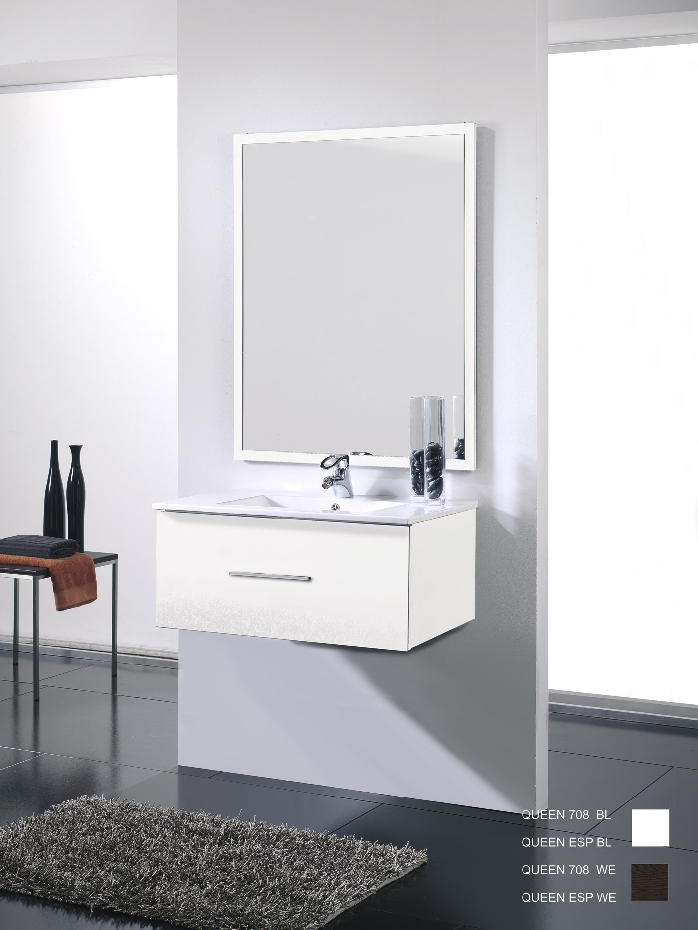 Mueble ba�o blanco brillo 1 cajon Suspendido. Incluye Lavabo (Ref: queen708bl) 