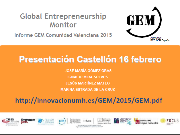 Presentaci�n de Jos� M� G�mez Gras en presentaci�n Informe GEM CV 2015