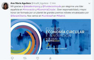 Ana M� Aguilera es elegida una de las l�deres en innovaci�n y econom�a circular por la Adv