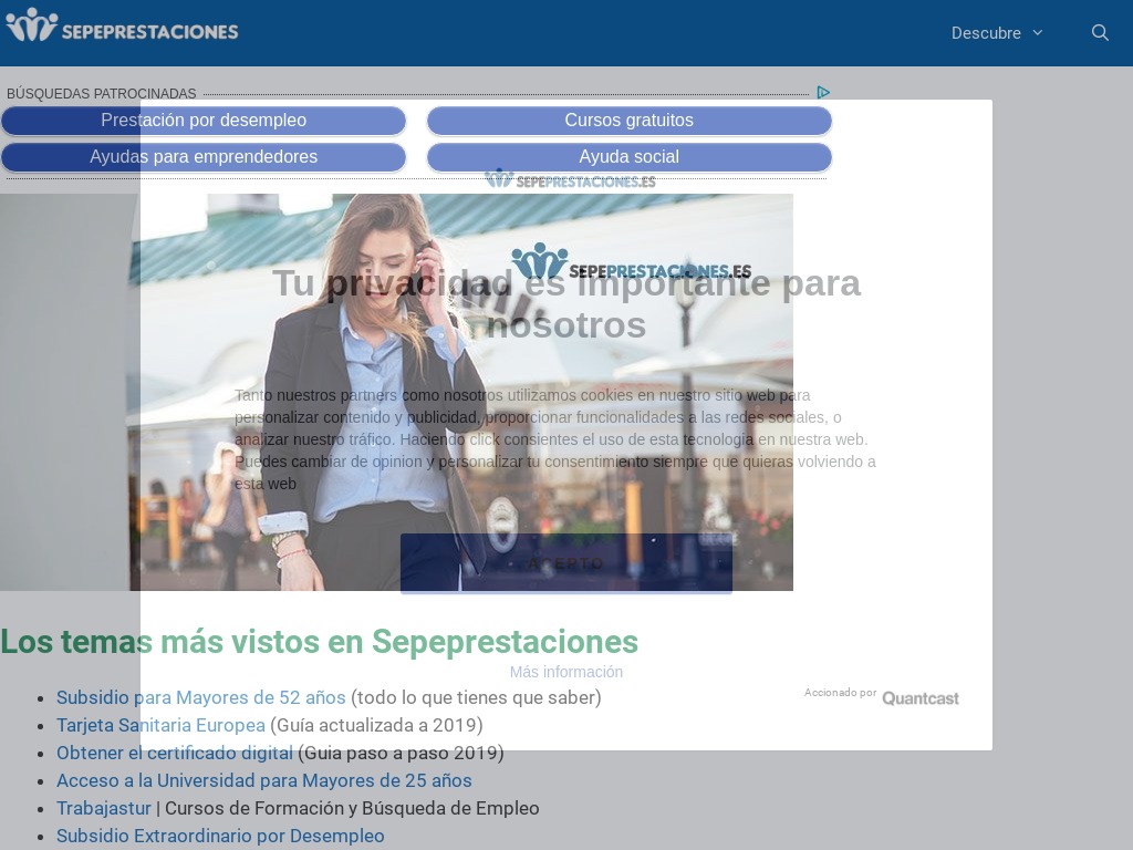 Prestaciones, Cursos y Ayudas Sociales SEPE (INEM) 2019