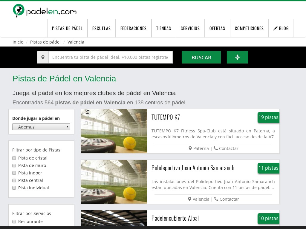 Clubes y Pistas de P�del en Valencia