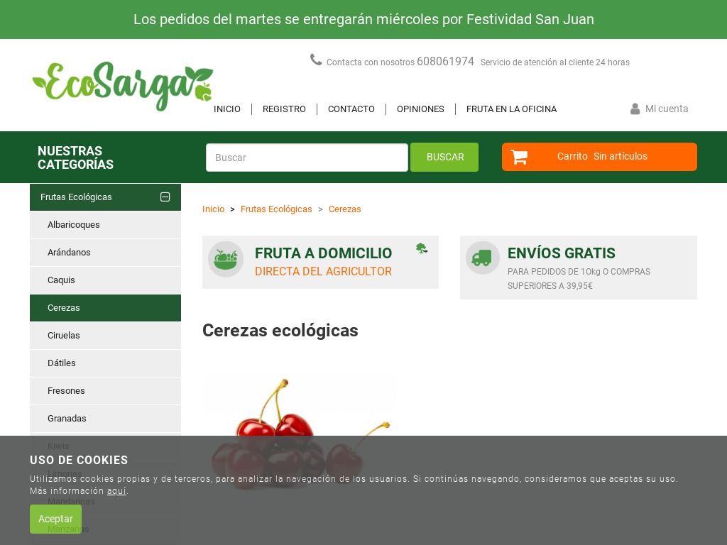 Comprar cerezas ecol�gicas Monta�a Alicante directas del agricultor