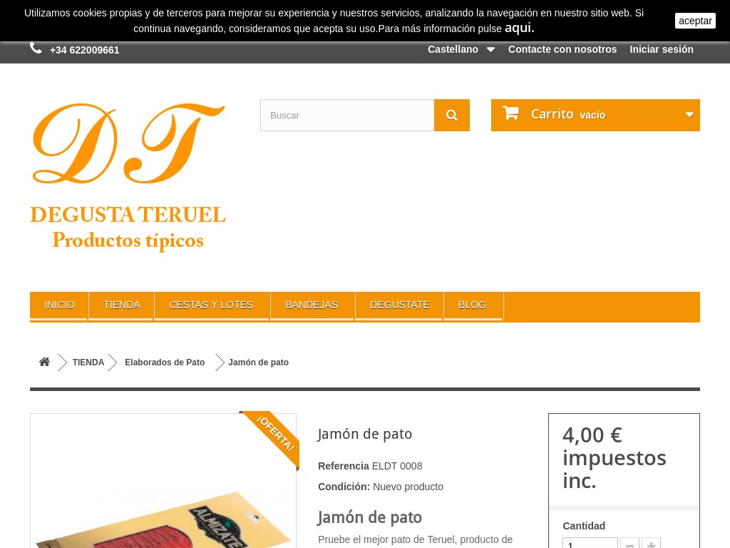 Comprar jam�n de pato curado 50gramos