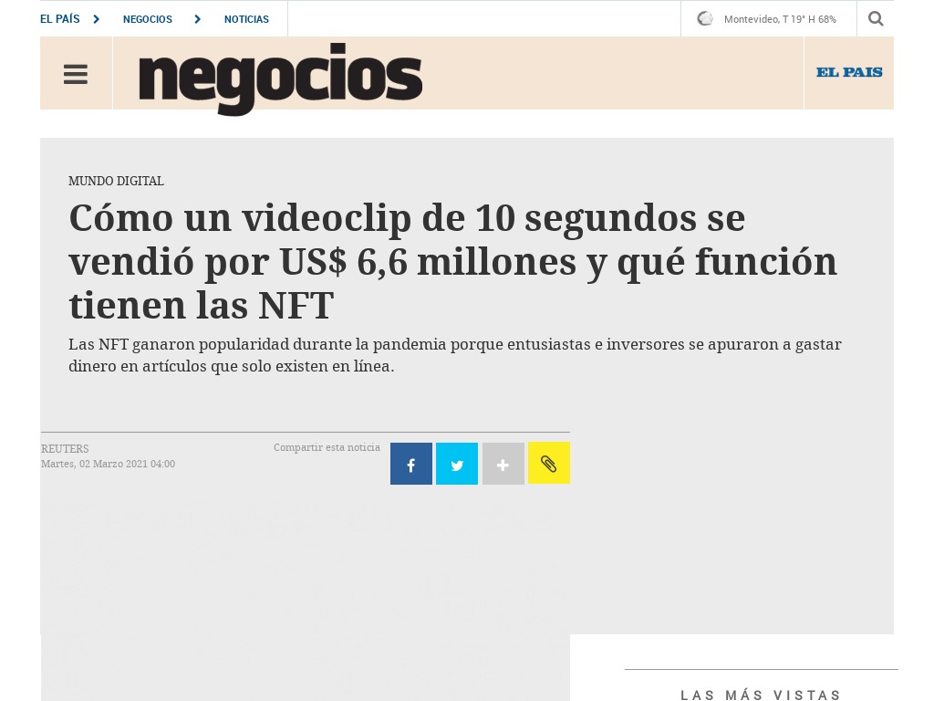 C�mo un videoclip de 10 segundos se vendi� por US$ 6,6 millones y qu� funci�n tienen las NFT
